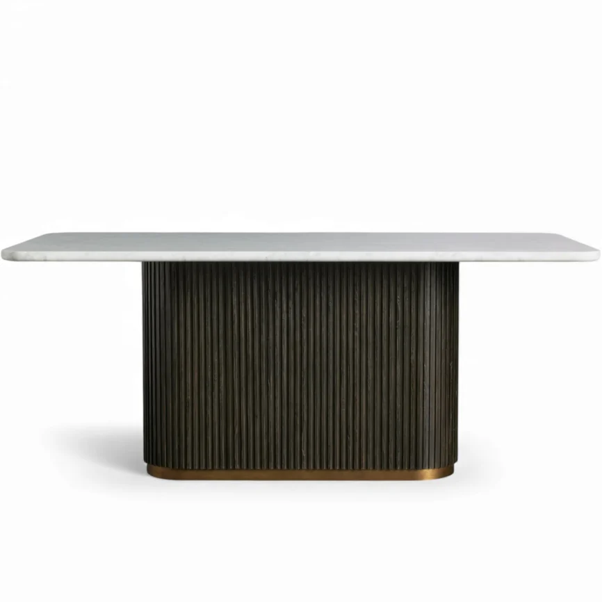 Finnley Rectangular Stone Top Pedestal Dining Table