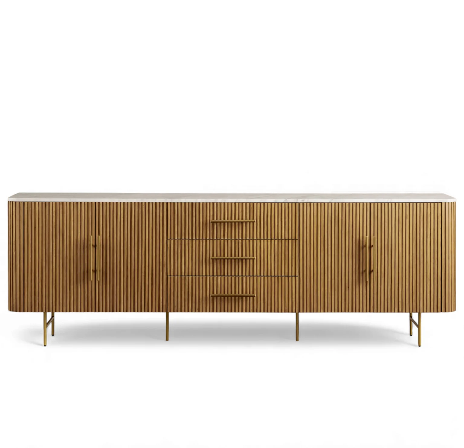 Finnley Marble-Top Fluted Sideboard with Drawers