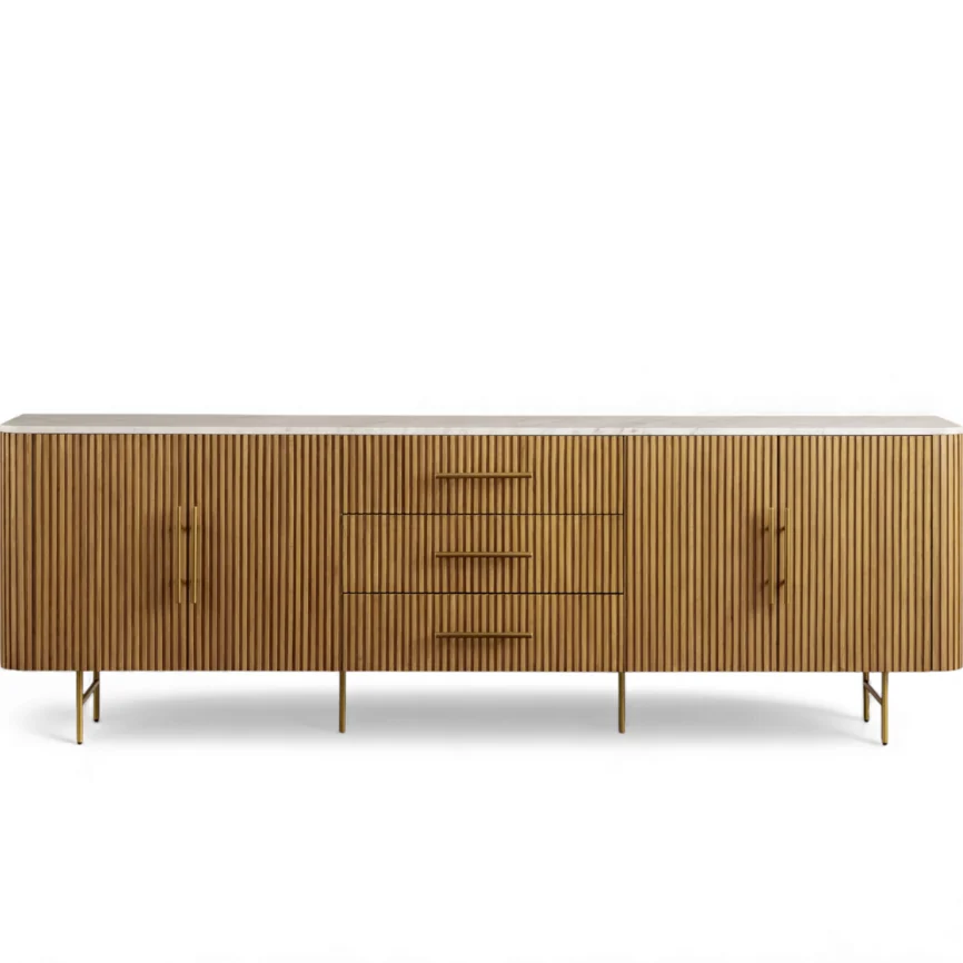 Finnley Marble-Top Fluted Sideboard with Drawers