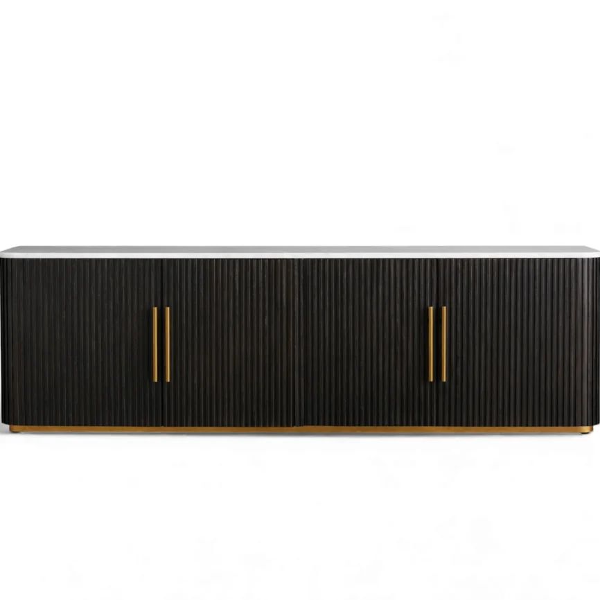 Finnley Wood Media Console with Marble Top