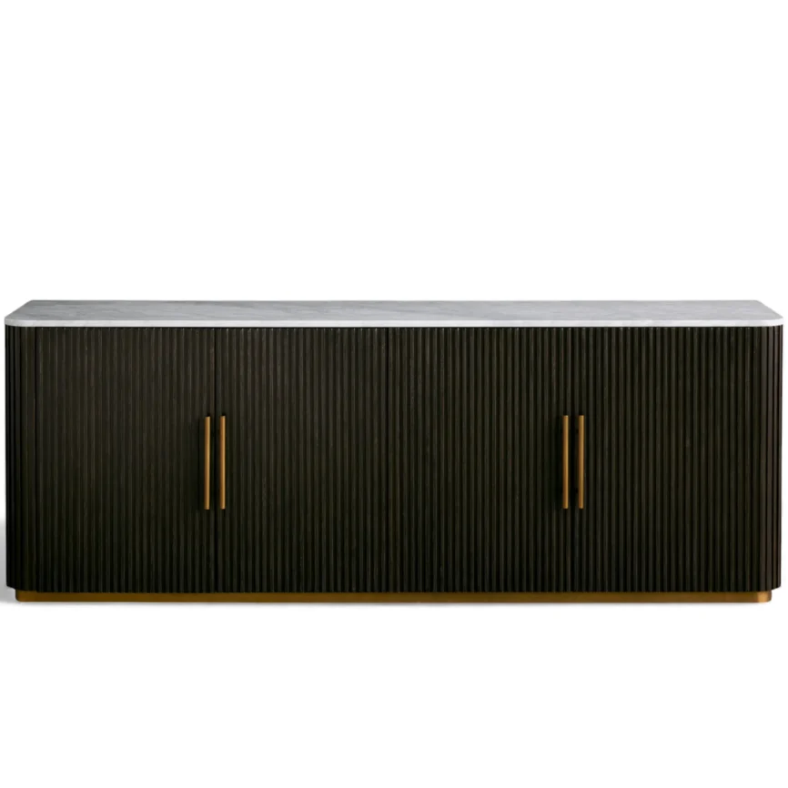 Finnley Marble-Top Fluted Wood Sideboard
