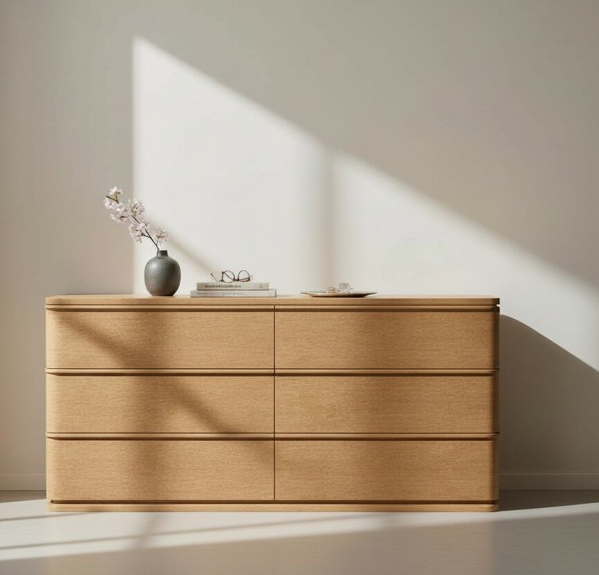 Bedroom dresser in solid wood with six drawers for organized storage